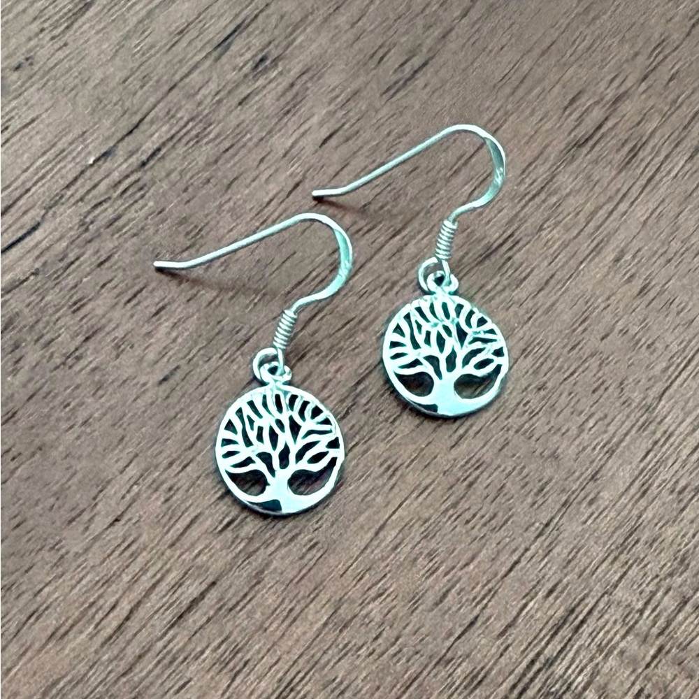 Dainty 925 Sterling Silver Tree of Life Dangle Earrings! NEW!